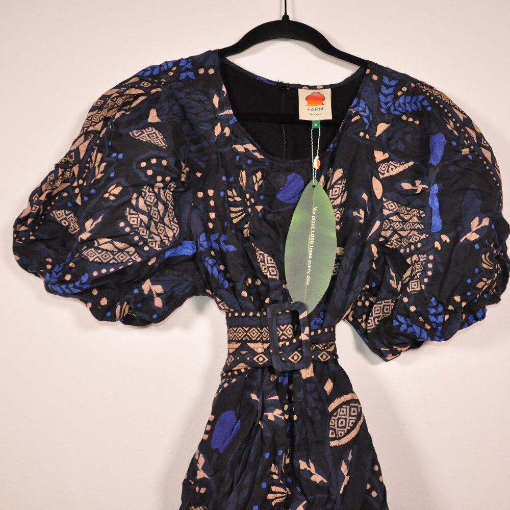 Farm Rio Mini Dress, Black and Blue Macaw Design NWT
